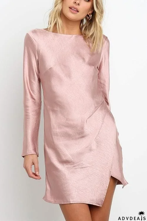 Slit Backless Long Sleeve Mini Dress