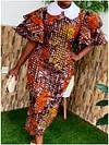 Abstract Printed A-Line Classic High-Neck Maxi Dresses