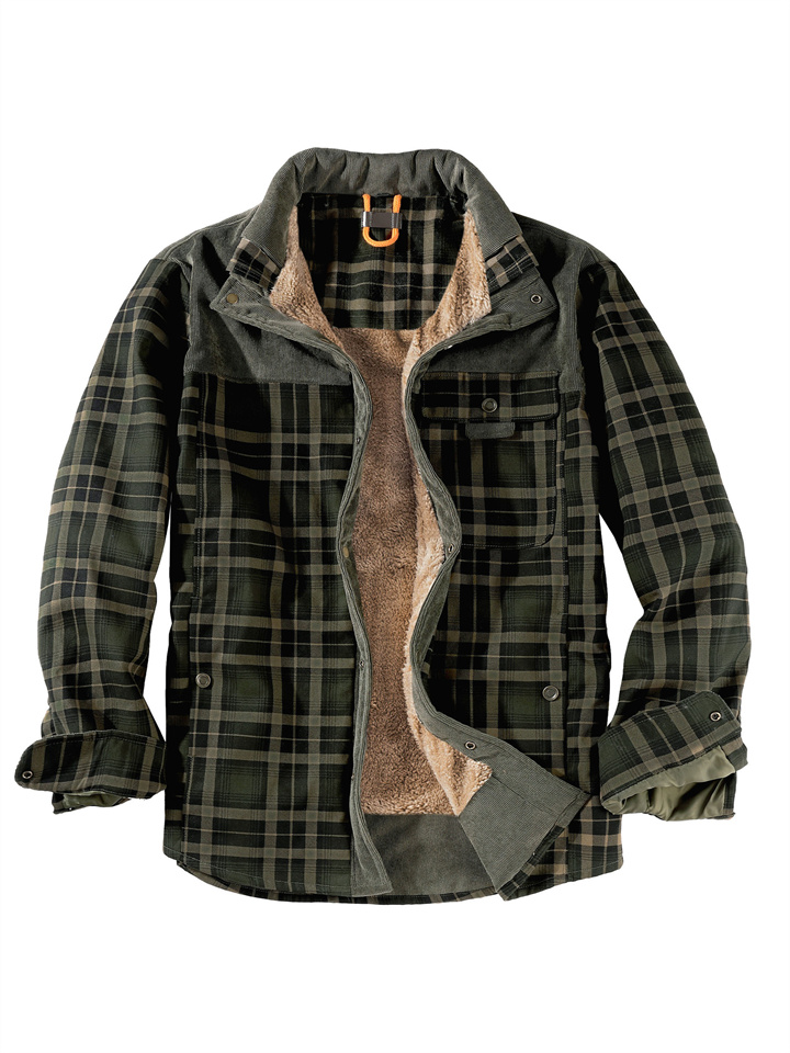 Casual Printed Long-sleeved Lapel Plaid Shirt Cardigan Jacket Men's Jacket Padded Plus Size Winter Warm Cotton Jacket