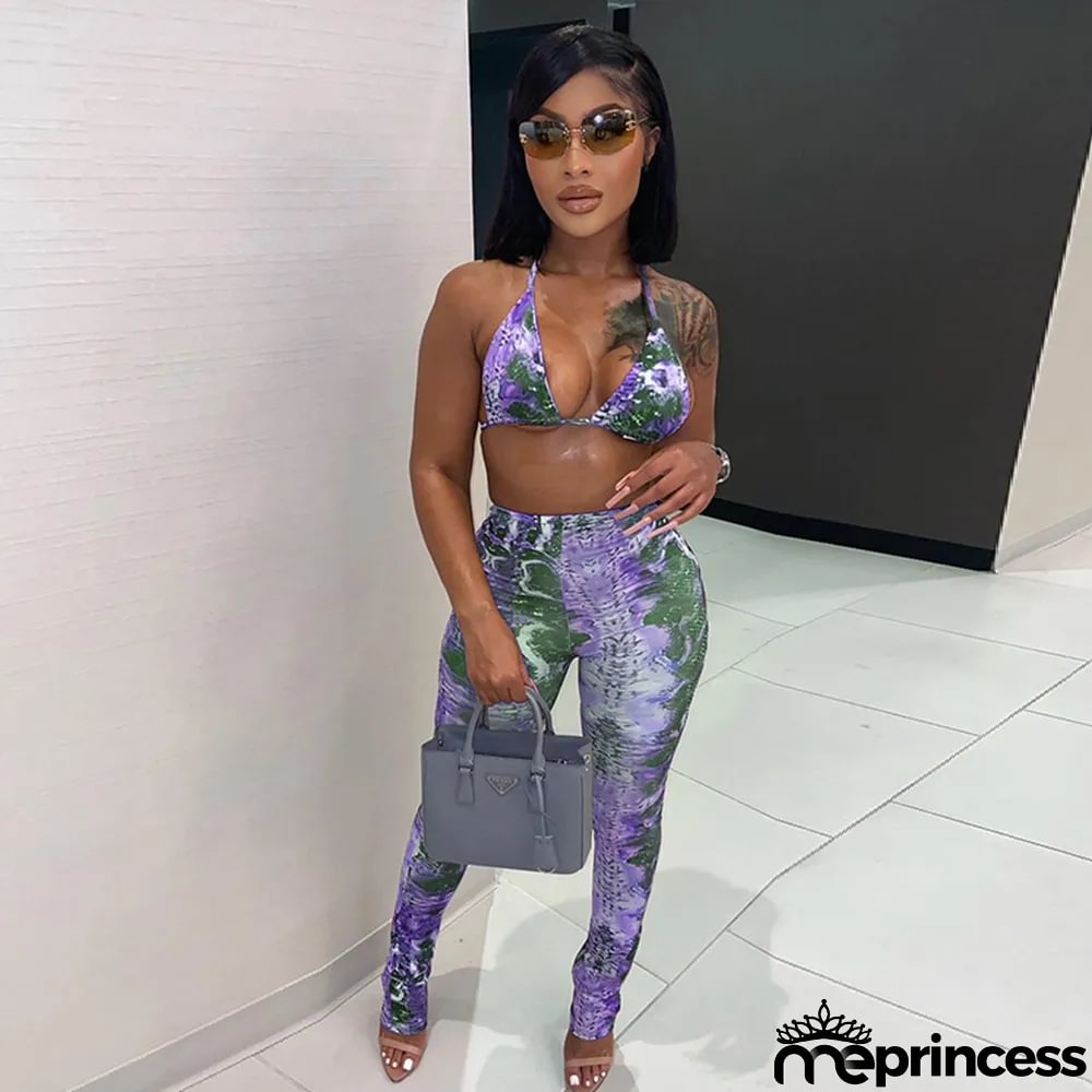 Digital Positioning Printing Sexy Women 2-Piece Set