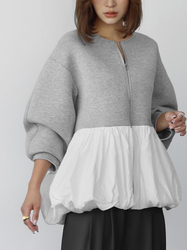 Loose Round Neck Patchwork Ruffled Outerwear