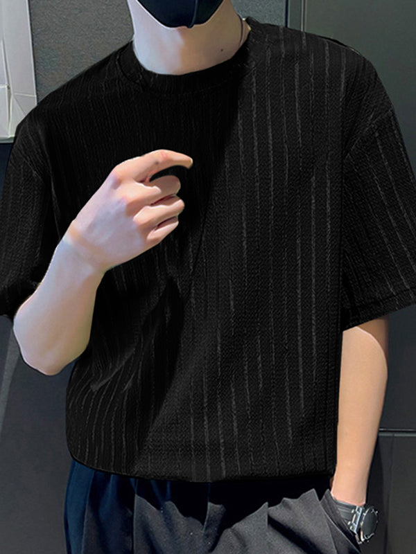 Aonga - Mens Knitted Shiny Stripe Short Sleeve T-ShirtJ aonga