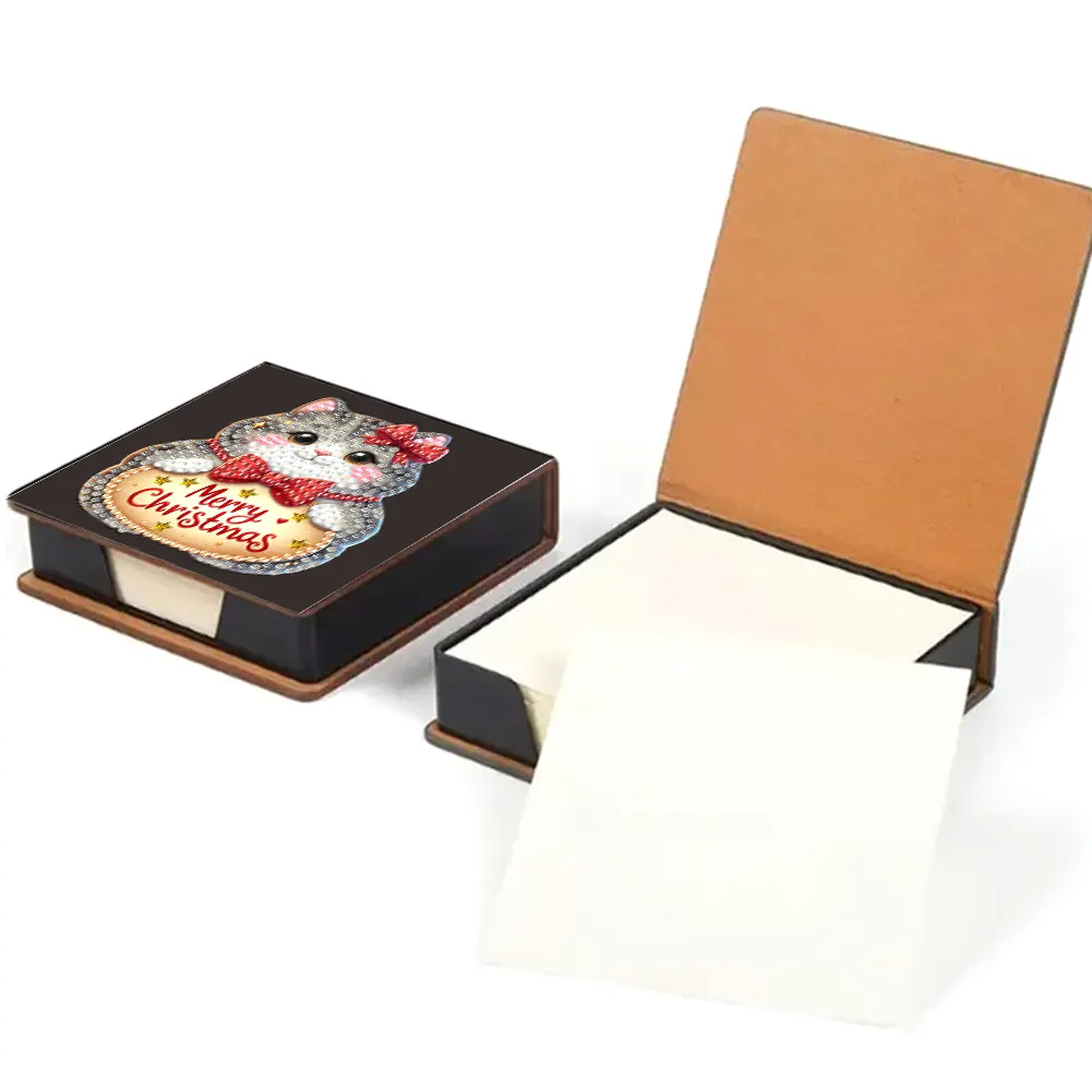 5D DIY PU Diamond Art Note Box with 160 Sheets Paper Memo Pad Holder Kit (Cat)