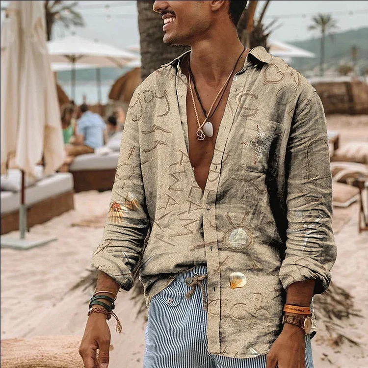 Beach men's cotton linen long sleeved shirt top