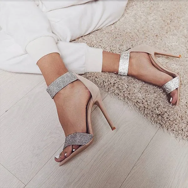 2022 Luxury Rhinestone Women Sandals Sexy Bling Crystal High Heel Women Sandals Elegant Party Shoes Women