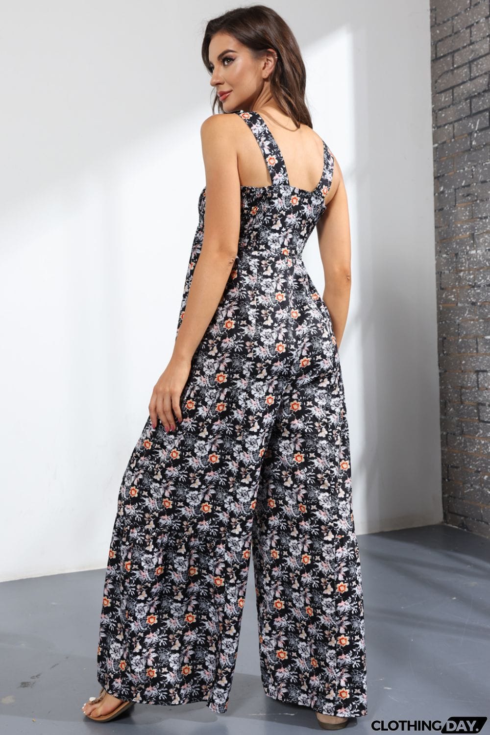 Floral Square Neck Wide Leg Jumpsuit