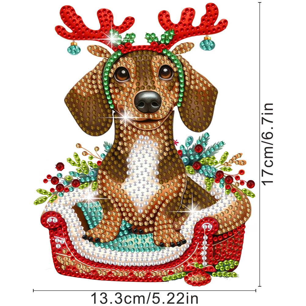 DIY Xmas Dachshund Acrylic Shaking Head Desktop Diamond Painting Art Kits for Kids