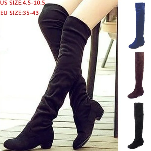 Plus Size 4.5-10.5 Winter Autumn Women Sexy Knee High Low Heel Boots