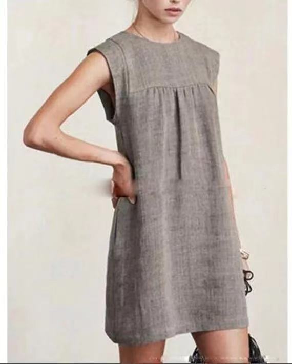 Fashion 2021 New Summer Loose Women'S Casual Cotton Linen Solid Color Dress