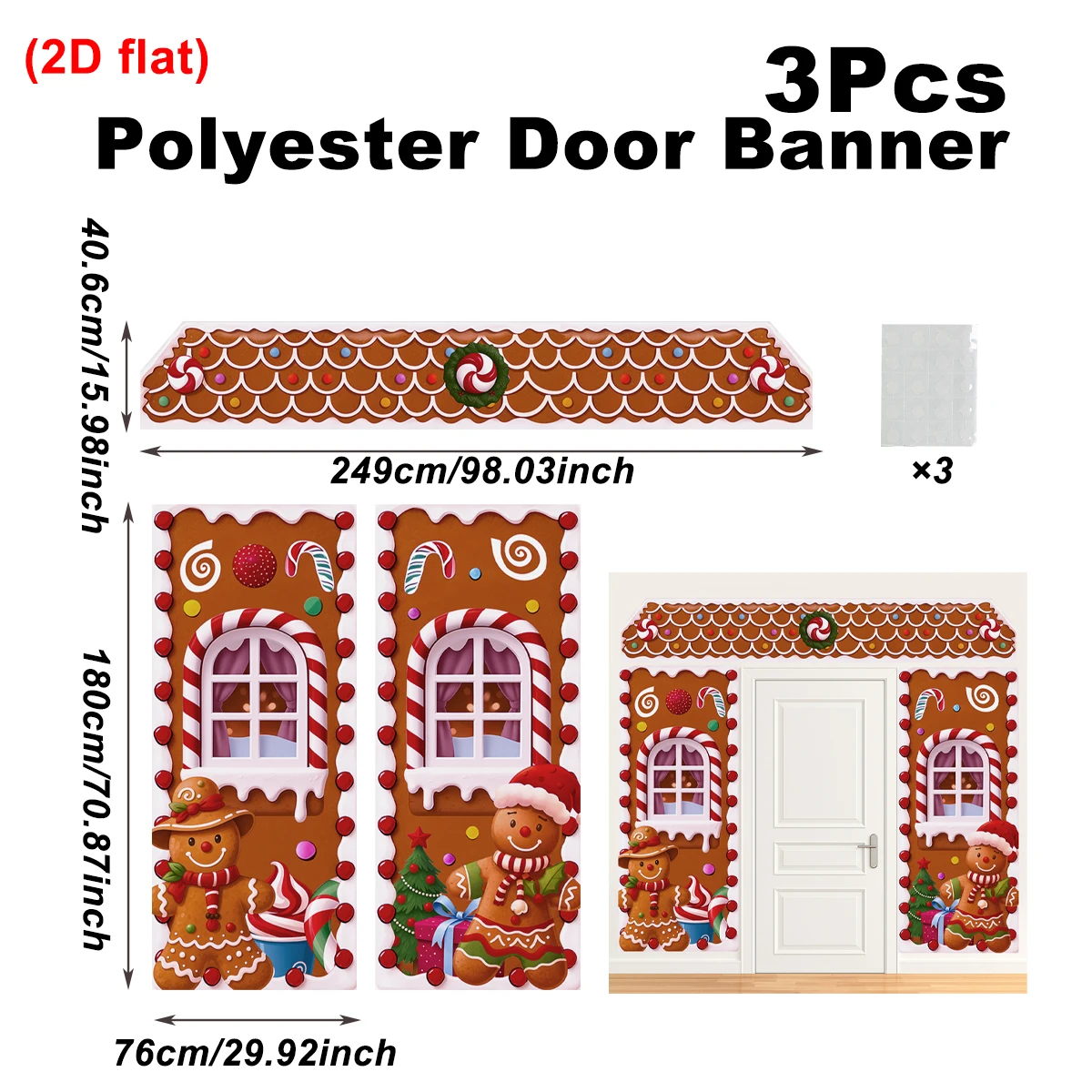 Tegooe 3-Piece Gingerbread House Christmas Door Banner Set