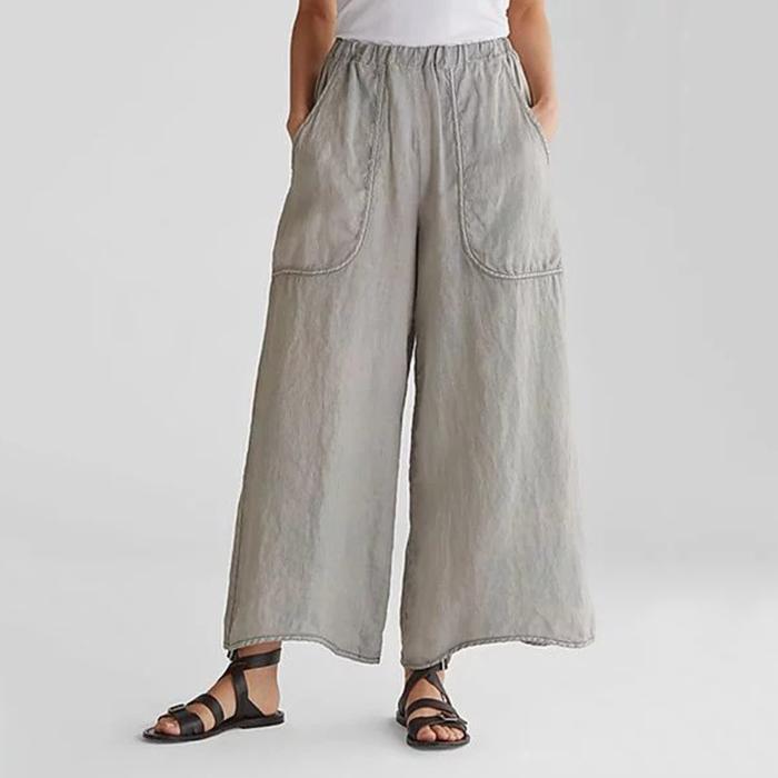 wearshes Casual Plain Pockets Linen Pants