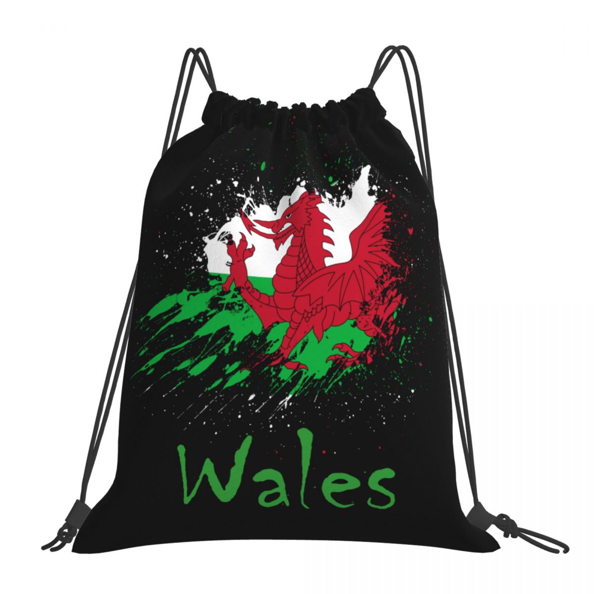 Wales Ink Spatter Unisex Drawstring Backpack Bag Travel Sackpack