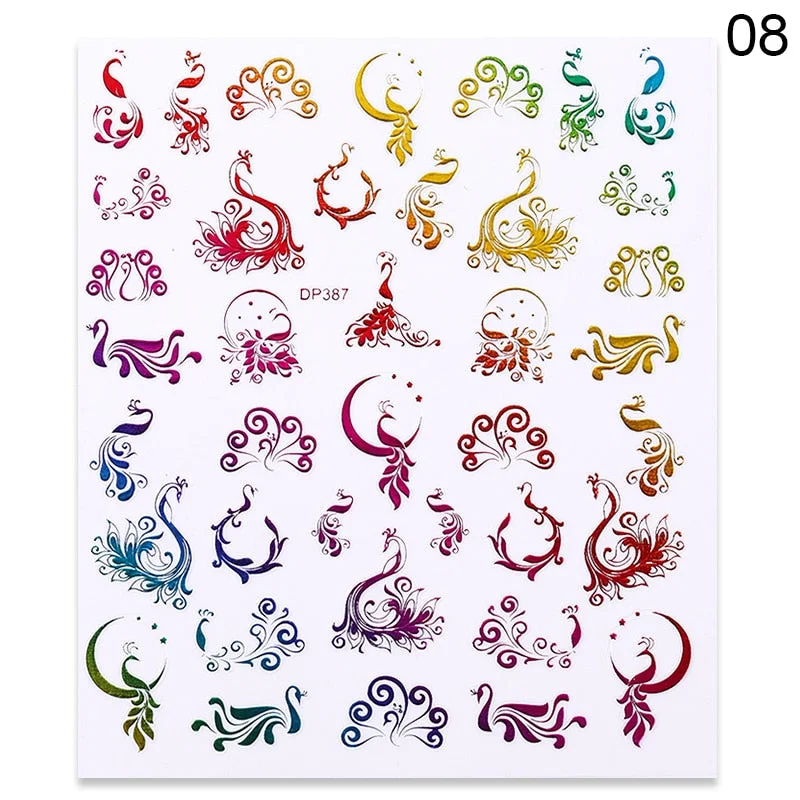 1 Sheet 3D Nail Sticker Gold Colorful Snake Rose Pattern Transfer Decals Sliders For Nails DIY Nail Art Decoration Manicures