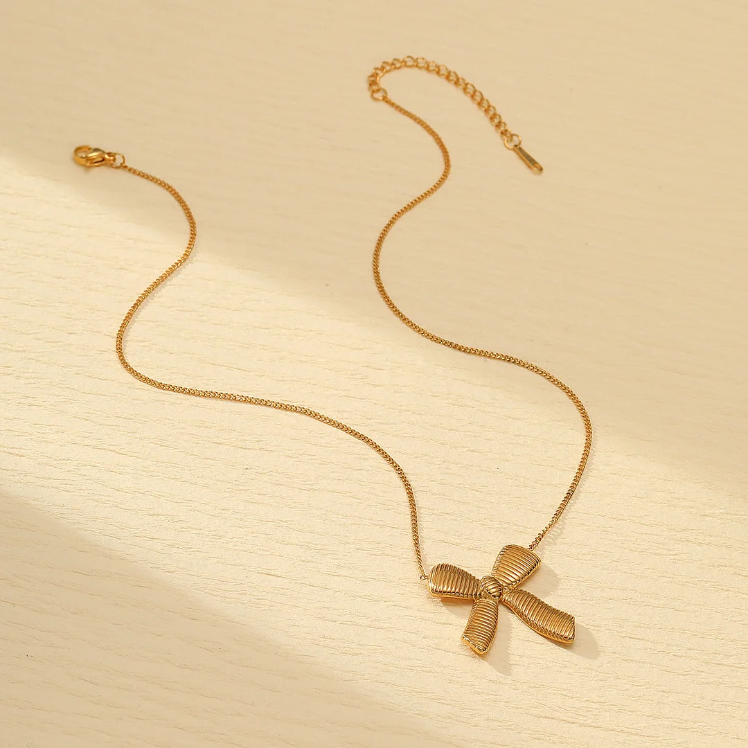 Elegant Titanium Steel Pearl Bow Necklace