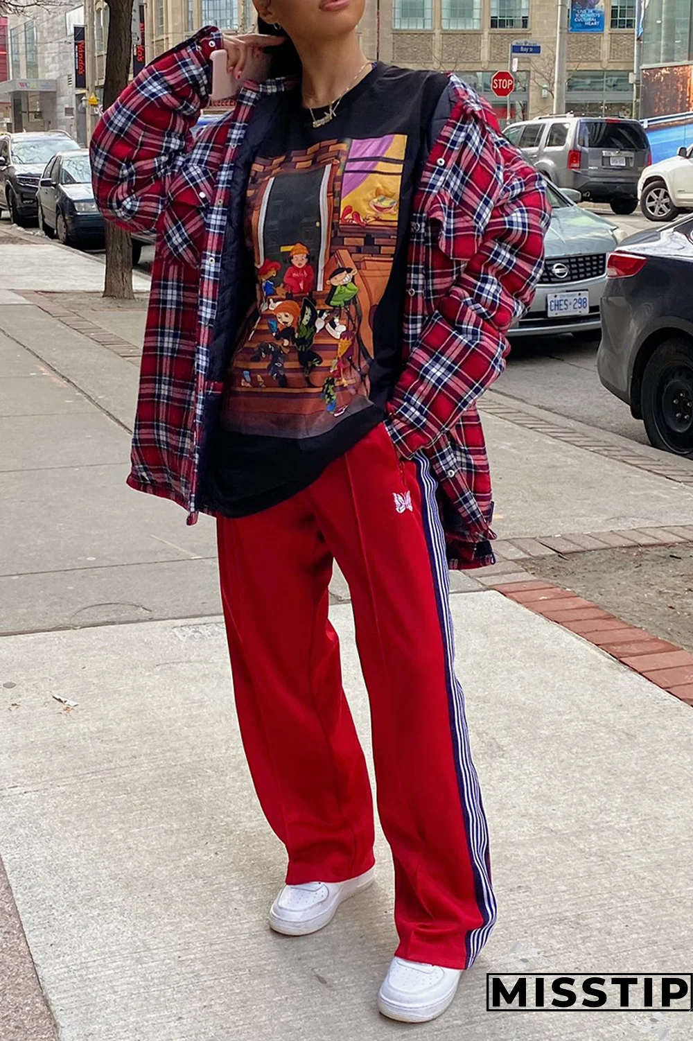 Black Fashion Street Print Patchwork O Neck T-Shirts