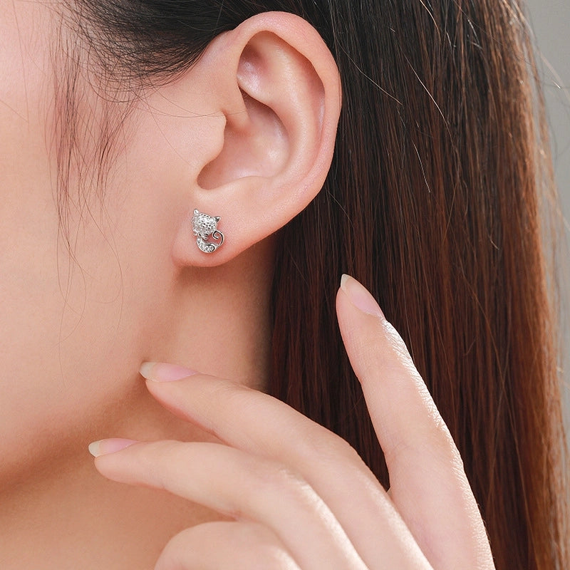 925 Sterling Silver Zircon Cat Ear Studs
