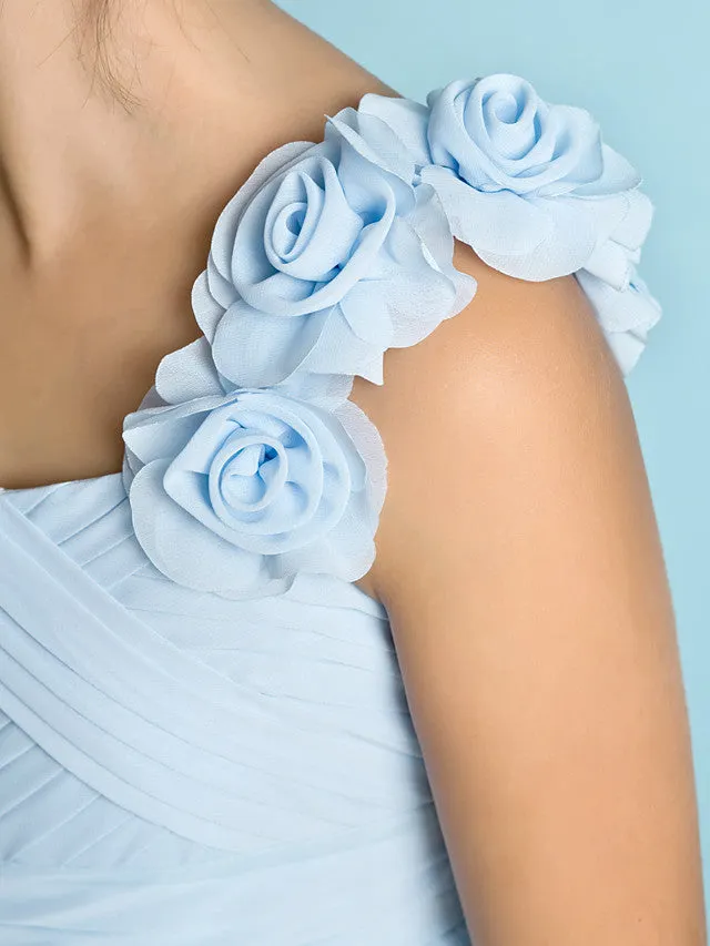 A-Line/Princess One-Shoulder Asymmetrical Belt Junior Bridesmaid Dresses main image 1