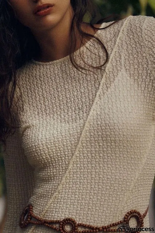 Knitted Crew Neck Long Sleeve High Waisted Maxi Dress