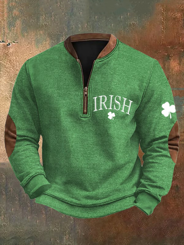 Comstylish Mens St. Patrick's Day Irish Print Zipper Collar Sweatshirt