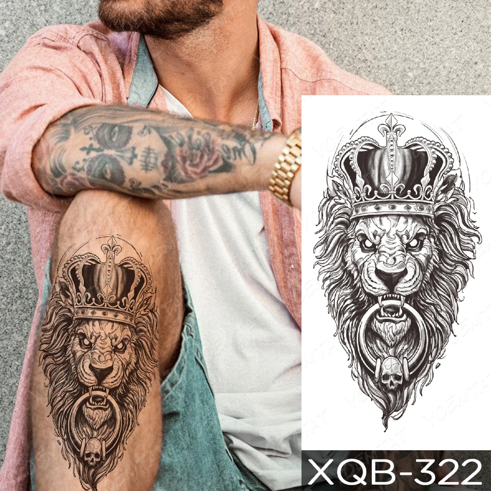 Sdrawing Sdrawing Temporary Sleeve Arm tattoo Sticker Lion Clock Tiger Gear Skeleton Rose tattoos Body Art Fake tatoo Men Women Black