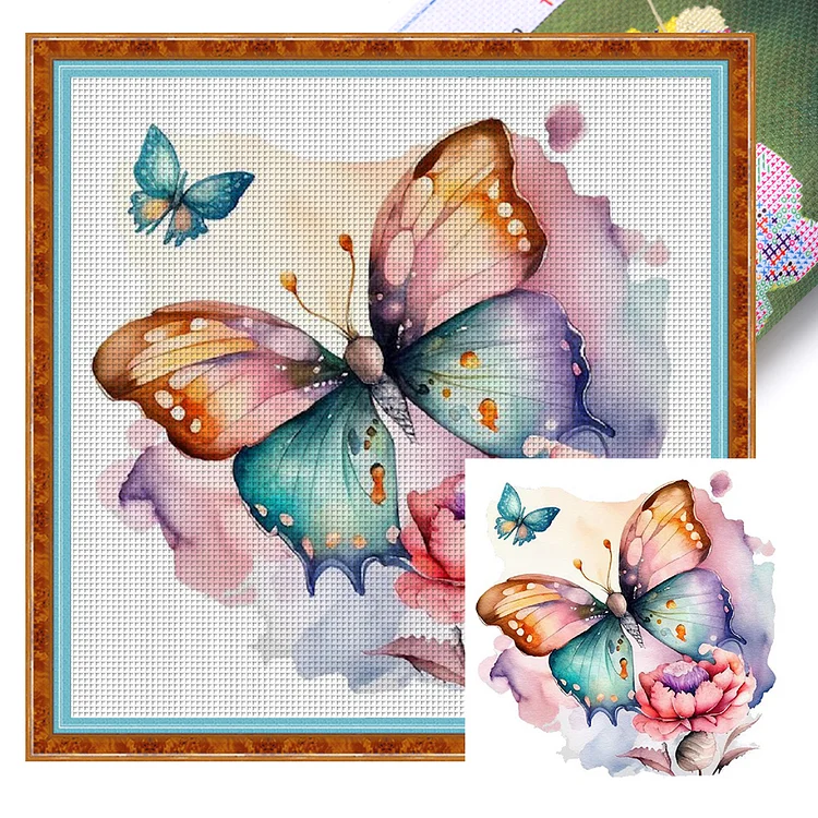 Watercolor Butterfly One (50*50cm) 11CT Stamped Cross Stitch gbfke