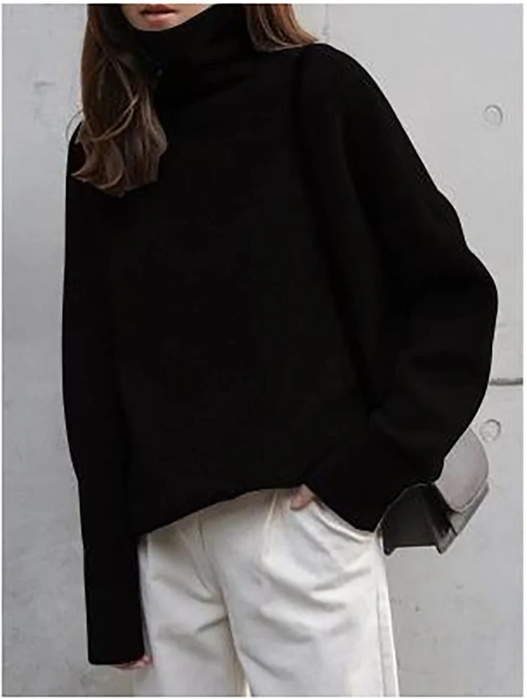 Uveng Uveng High-Necked Sweater Thick Sweater Loose Thigh Languid Knitted Large-Size Bottom Shirt