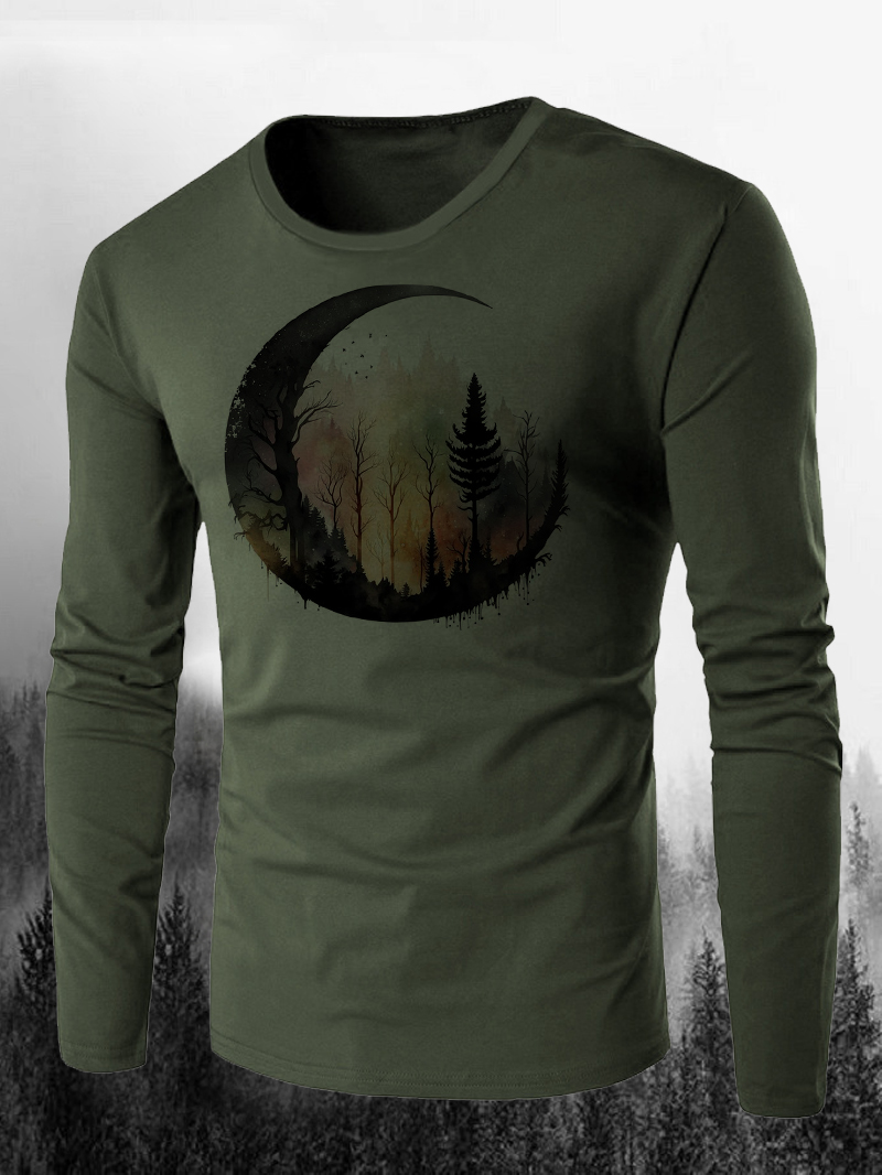 Men's Moon Forest Printed Long Sleeve T-Shirt