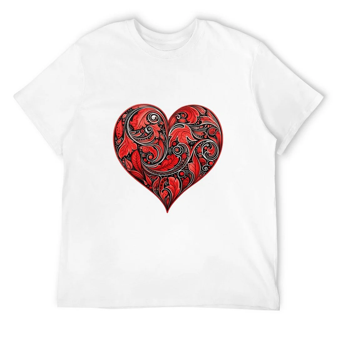 Women plus size clothing Printed Unisex Short Sleeve Cotton T-shirt for Men and Women Pattern Floral heart-Nordswear