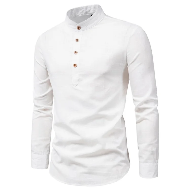 Men's Premium Cotton Linen Henley Long Sleeve Shirt