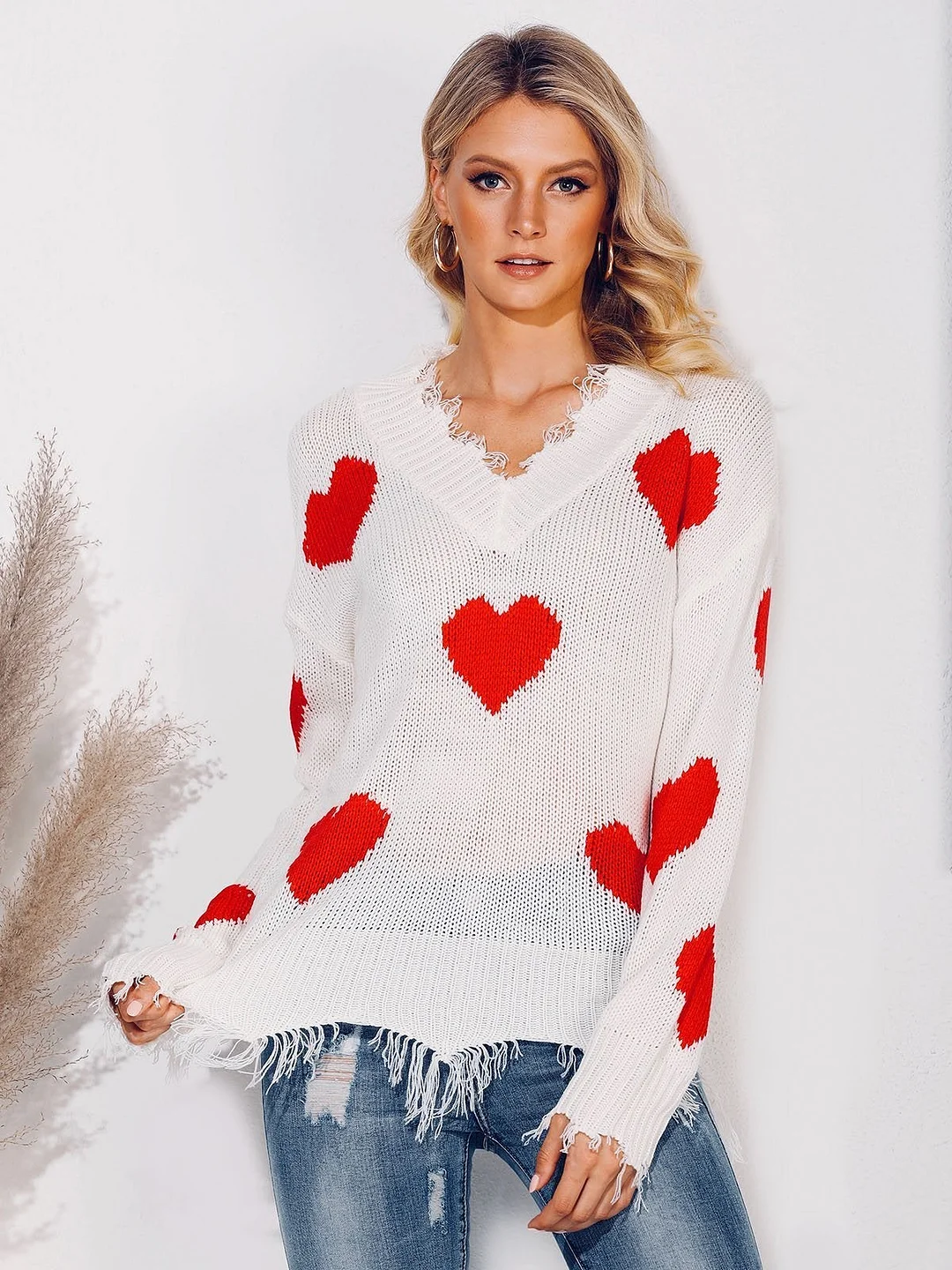 Long Sleeve Graphic V Neck Sweater | EGEMISS