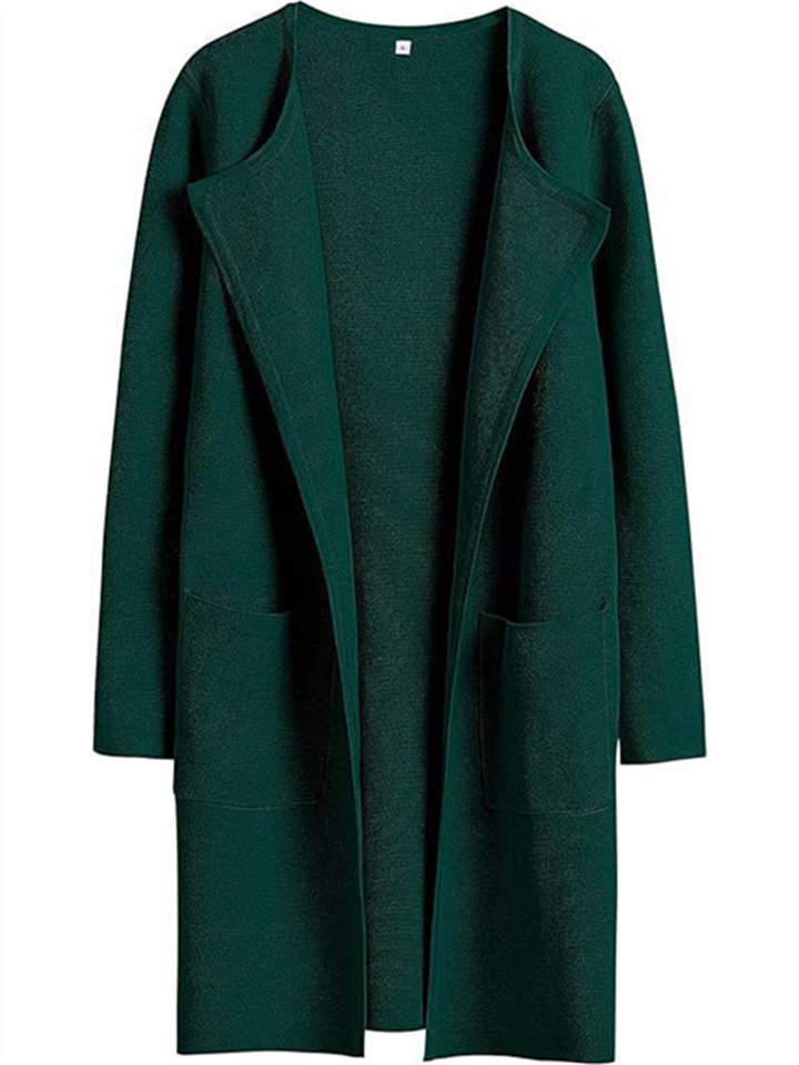 Casual Loose Temperament Commuter Women's Fashion Lapel Tweed Solid Color Long-sleeved Coat Tops Female Cardigan Jacket-JRSEE