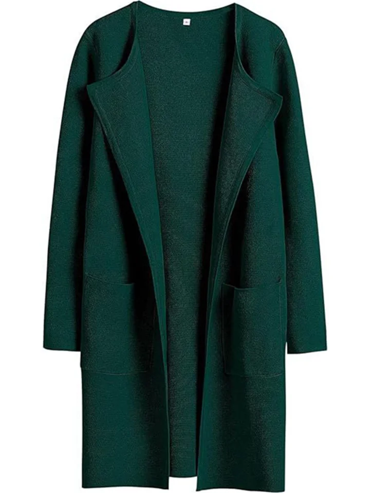 Casual Loose Temperament Commuter Women's Fashion Lapel Tweed Solid Color Long-sleeved Coat Tops Female Cardigan Jacket-JRSEE