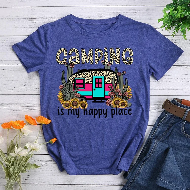 Camping Is My Happy Place Round Neck T-shirt-018298