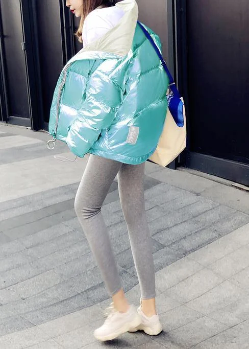 Luxury blue patchwork coat plus size down jacket hooded thick women winter outwear