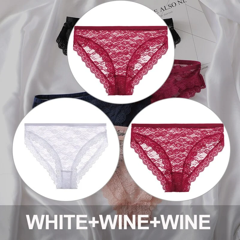 FINETOO 3PCS/Set Floral Lace Sexy Women Lingerie Panties M-2XL Plus Size Underpants Transparent Female Comfortable Briefs Girls