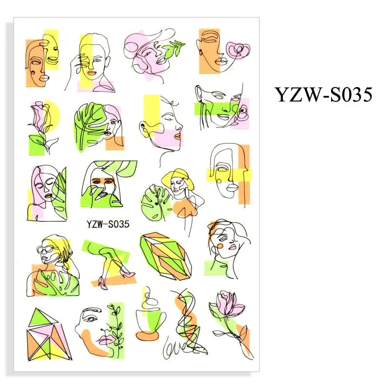 Sexy Lady Shaped Fashion Nail Sticker Geometric Abstract Line Nails Inspired Decals Art 3D Adhesive Sliders Manicure Accessory-Nail Inspo