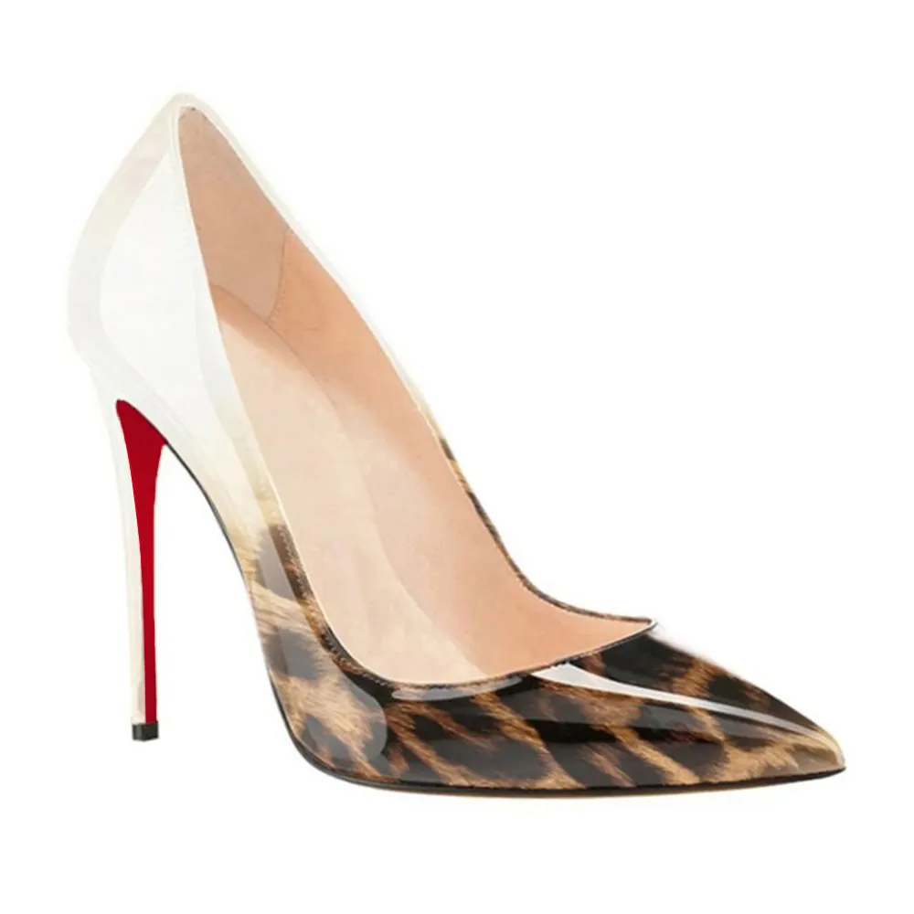 100mm Gradient Color Heels Party Daily Pumps White/Black Leopard-vocosishoes