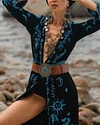 Women's Blue Embroidered Print Cardigan Dress