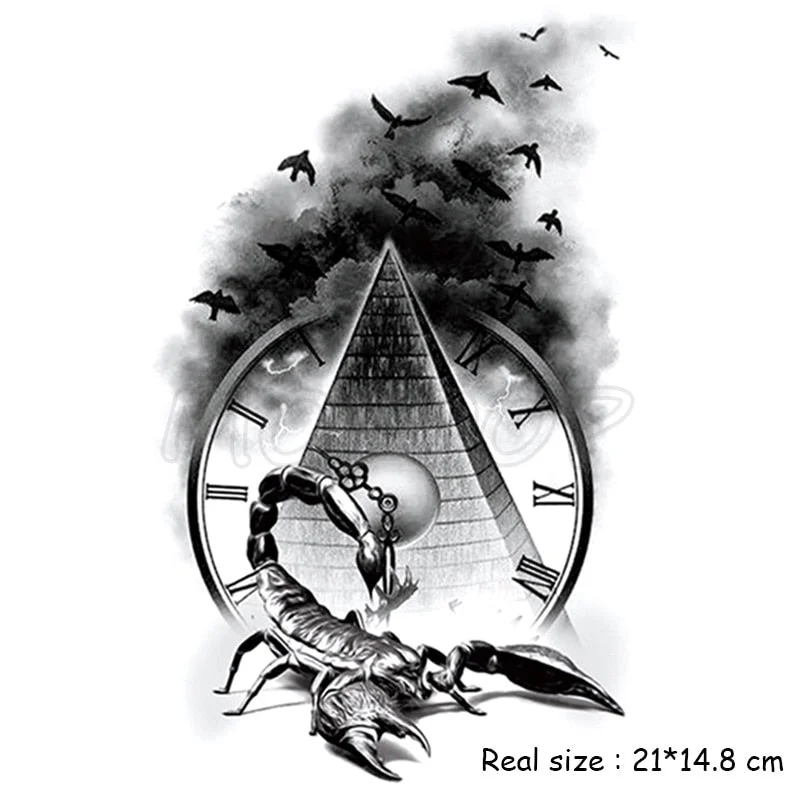 Temporary Tattoo Stickers Scorpion Pyramid Roman Bell Fake Tatto Waterproof Tatoo Back Leg Arm Belly Big Size for Women Men Girl