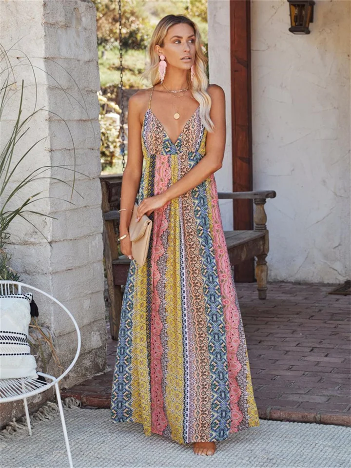 Women's New Suspender Floral Maxi Dresses