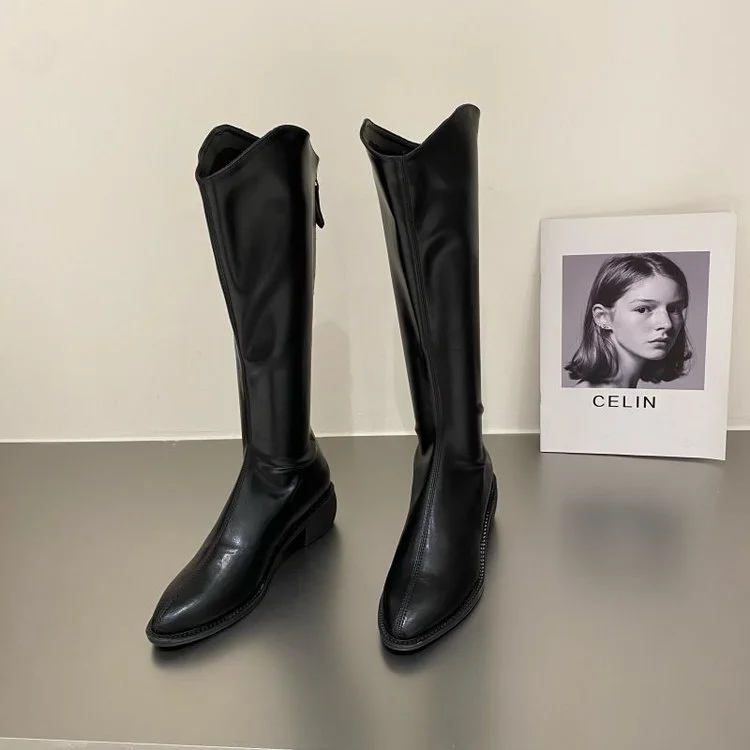 Tanguoant Tanguoant Versatile Fashion Leather Boots Thick Heel Pointed Long Boots Knight Boots Women's Shoes
