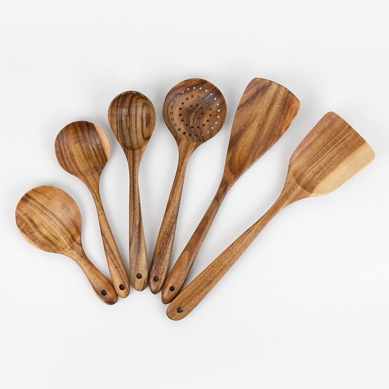 6-Piece Set Rustic Wood Cooking Utensils