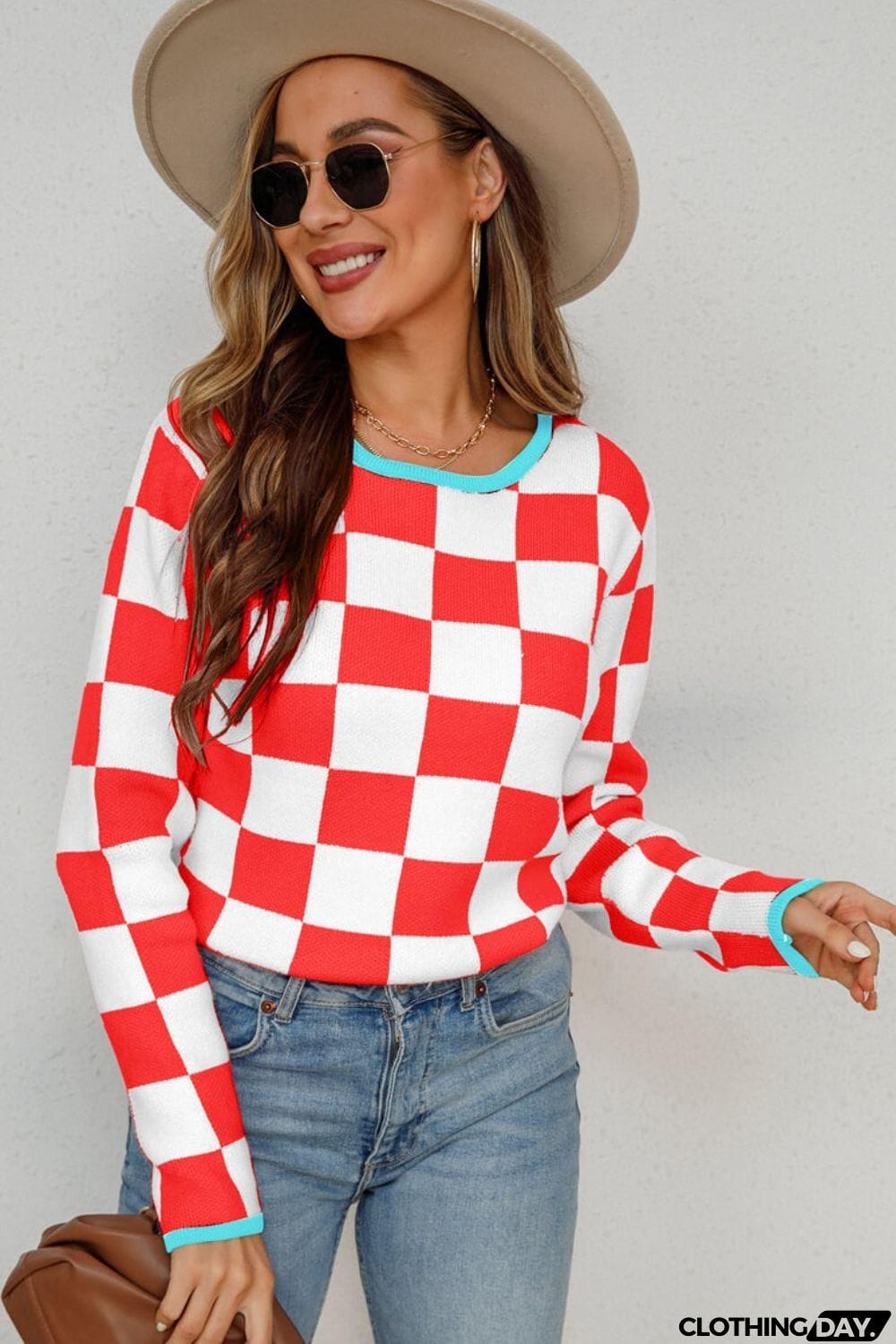 Checkered Round Neck Sweater