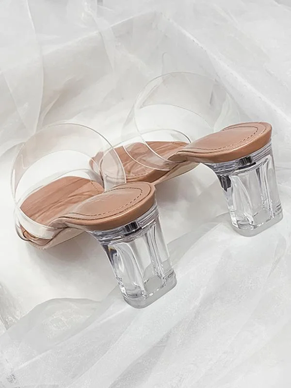 Crystal high heels with thick heel sandals and slippers