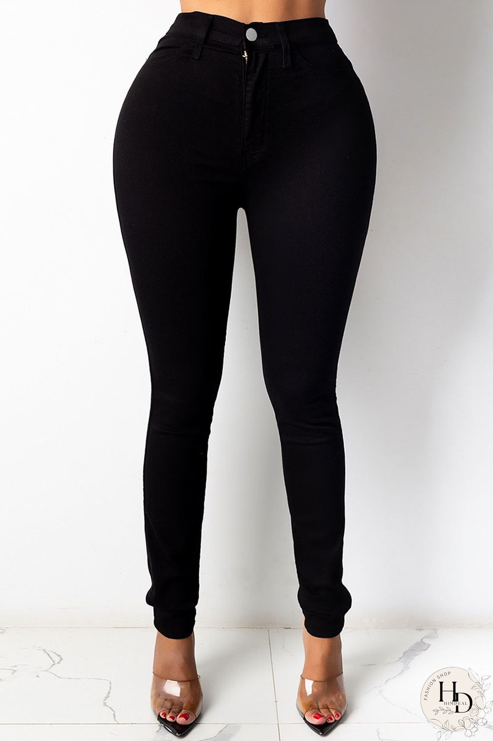 White Street Solid Buttons High Waist Regular Denim