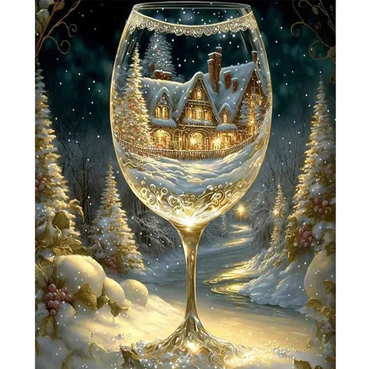 『HuaCan』Scene in a Glass-Christmas Snow Villa - 18CT Stamped Cross Stitch(40*50cm)