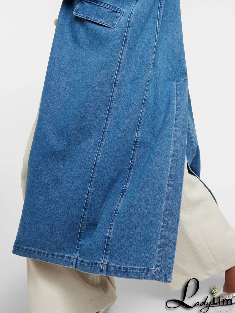 Daily Lapel Collar Floral Long Blazers Denim Trench Coat