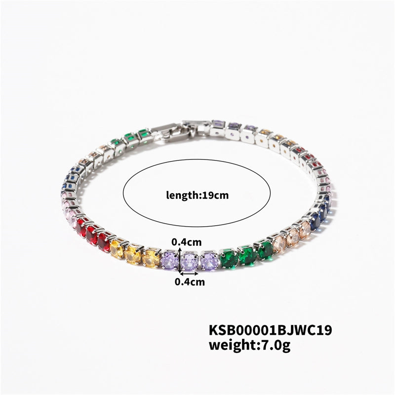 Hip-Hop Solid Color Copper Inlay Zircon K Gold Plated Rhodium Plated Unisex Tennis Bracelet