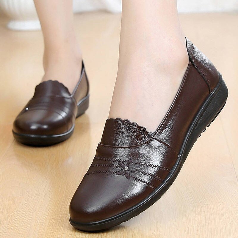 Yyvonne Shoes Women Genuine Leather Flats Casual Shoes Female Leather Shoes Size 35-42 Solid Black Flats Woman Autumn Shoes 2021
