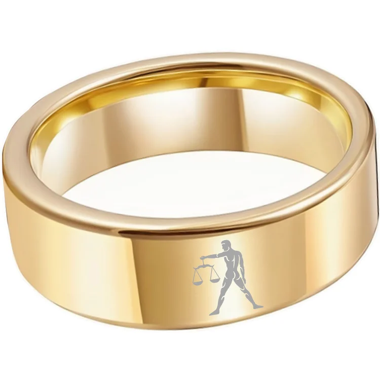 Mens Womens Gold Libra Tungsten Carbide Rings Couple Wedding Band Flat Top Comfort Fit 4MM 6MM 8MM